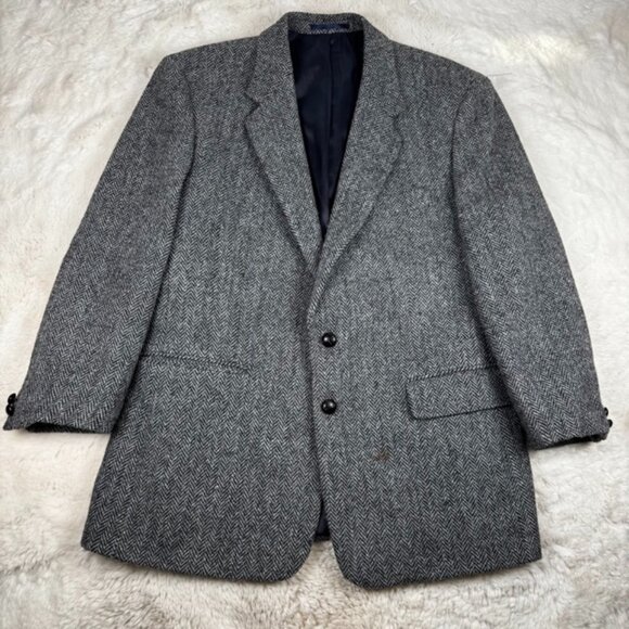 Harris Tweed Mens 100% Scottish Wool Blazer Jacket Sport Coat Herringbone SZ 40S - Picture 1 of 10